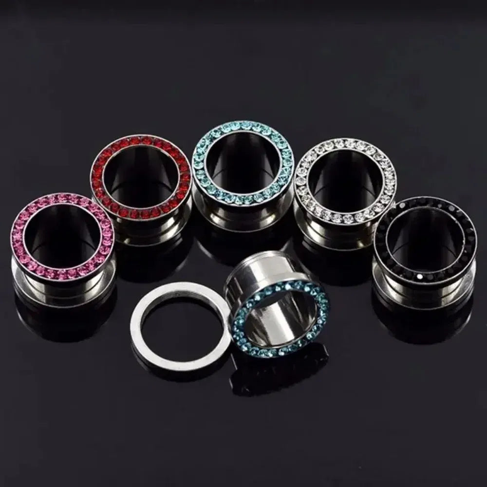 Metal color: Imitation Rhodium Plated, Main Stone Color: green - 2pc Steel Multicolour Crystal Ear Plug Flesh Tunnel 8g ( 3mm ) - 1" ( 25mm ) Gauge Expander Stretcher Screw Fit