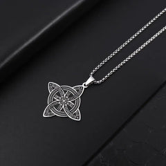 Metal Color: Dark Gold - Stainless Steel Silver Color Pattern Witch Knot Pendant Necklace Celtic Knot Lucky Jewelry Gift for Friends Family