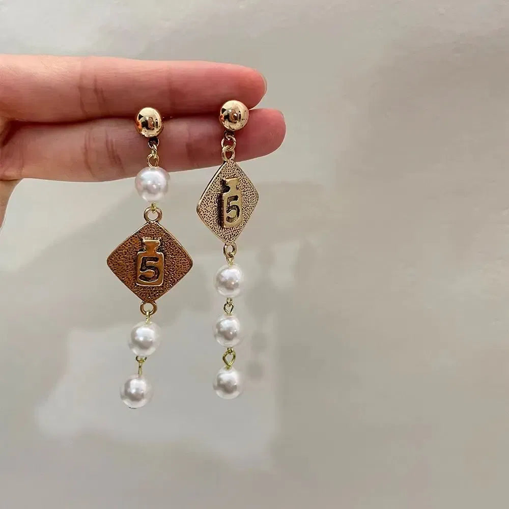 Metal color: Rhodium Plated - Vintage Chain Pearl Necklace earring for Women  Sweater Jewelry set