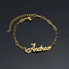 Metal Color: Vermeil, Length: 17.5cm, Main Stone Color: Gold - Atoztide Personalized Custom Name Bracelet for Women Men Stainless Steel 10mm Cuban Chain Nameplate Handmade Bangle Jewelry Gift
