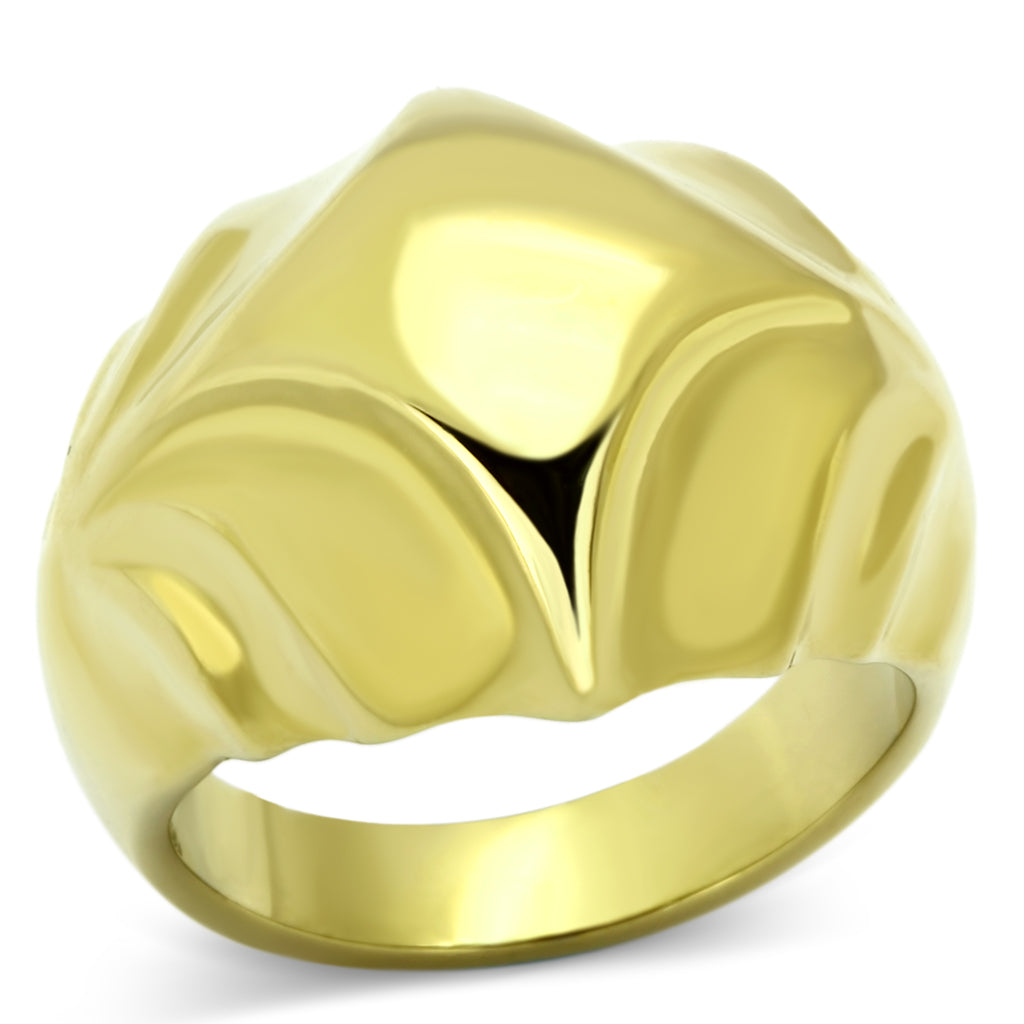 Gold ring with a unique design on a white background