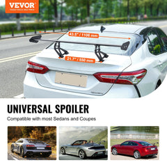 GT Wing Car Spoiler, 43.3 inch Universal Spoiler with Single Deck, Adjustable Lightweight Aluminum, Car Rear Spoiler Wing, Racing Spoiler BGW/JDM Drift Black
