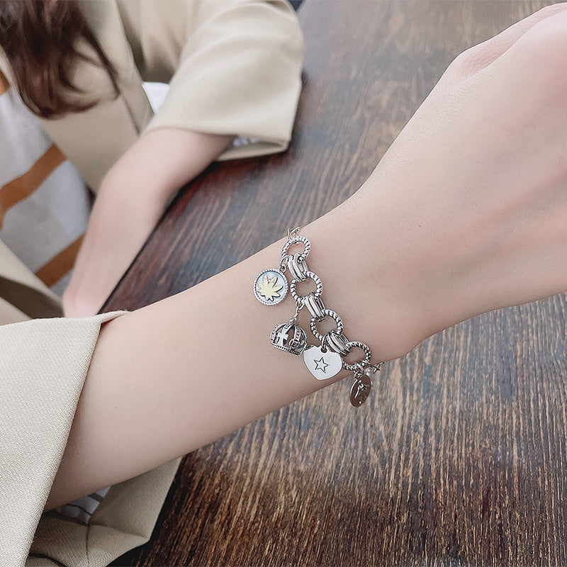Sterling Silver Creative Heavy Industry Crown Multi-Style Bracelet