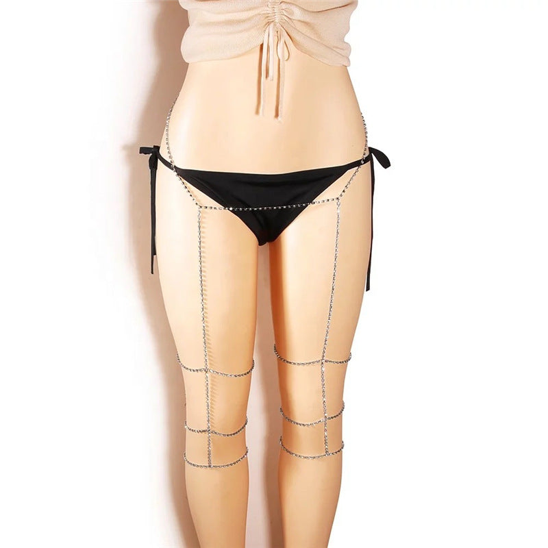 سلسلة خصر متعددة الطبقات مرصعة بأحجار الراين، سلسلة ساق مرنة، سلسلة جسم جميلة للساق