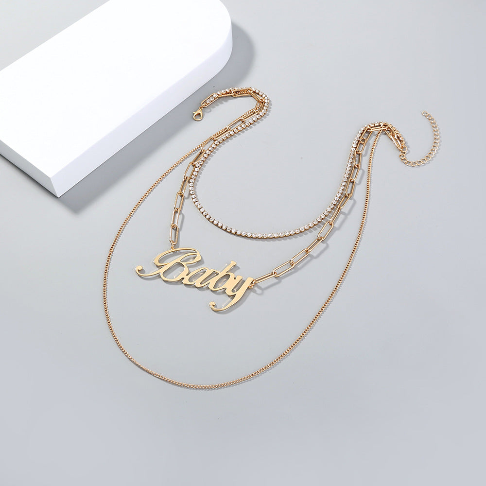 Fashion Metal Letter BABY Multilayer Necklace