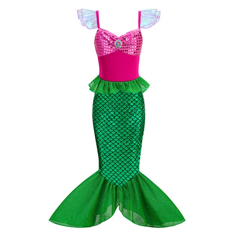 Little Girls Mermaid Costume Princess Dress up Pretend Play Halloween Cosplay Outfit