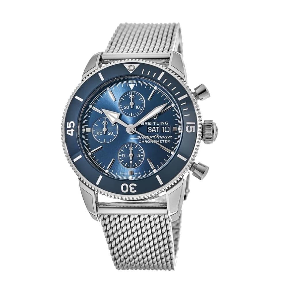 Breitling A13313161C1A1 Superocean Heritage II Blue Dial Mens Stainless Steel Mesh Chronograph Watch