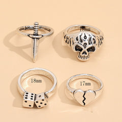 Fashionable Personality Skull Heart Ring Set