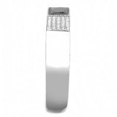DA252 - High polished (no plating) Stainless Steel Ring with AAA Grade CZ  in Black Diamond