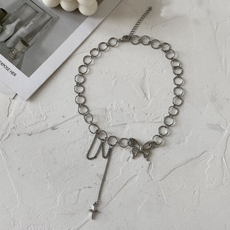 Color: 1Butterfly Necklace - INS Cold Wind Harbor Style Butterfly Necklace Female Chain Clavicle Chain