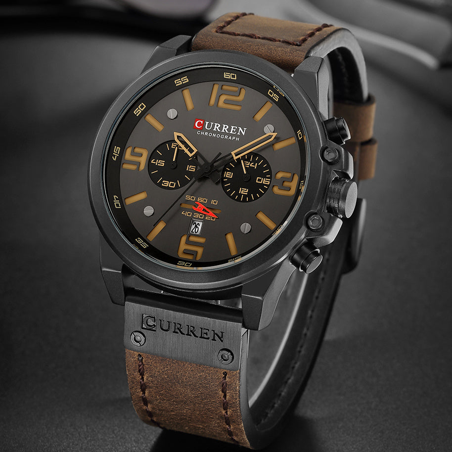 CURREN Mens Watches Top Luxury Brand Waterproof Sport Wrist Watch Chronograph Quartz Military Genuine Leather Wrist Watch