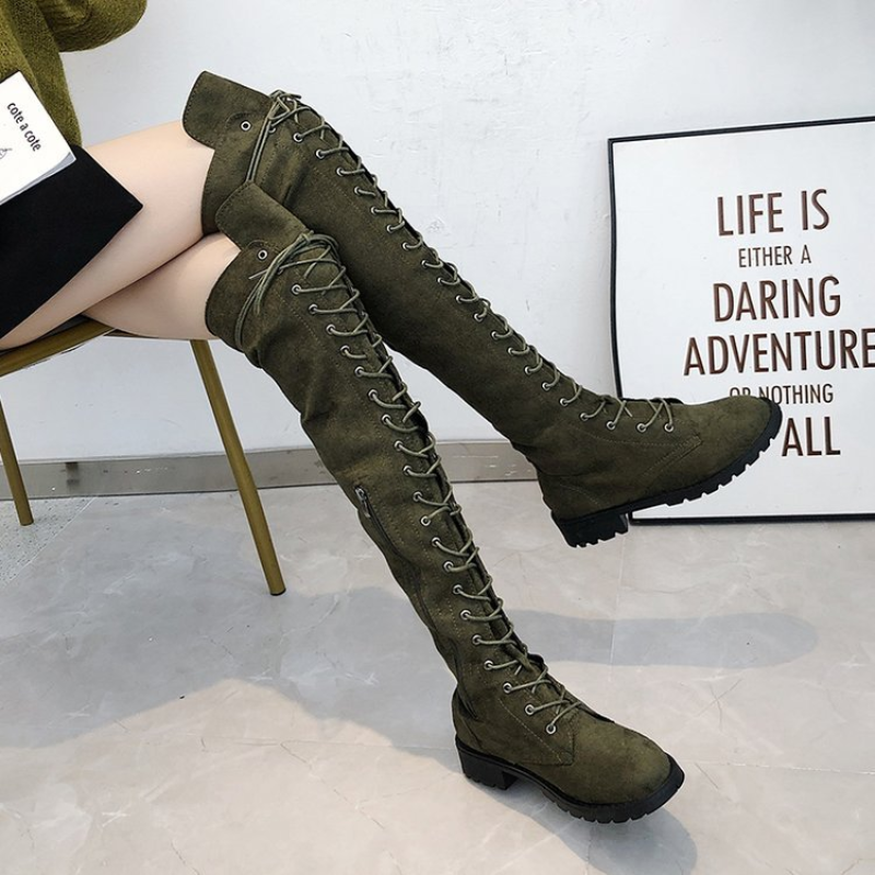 New Sexy Ladies Lace-up Over The Knee Boots Womens Plus Size Boots Shoes for Women Motorcycle Boots Winter Boots Punk Shoes998