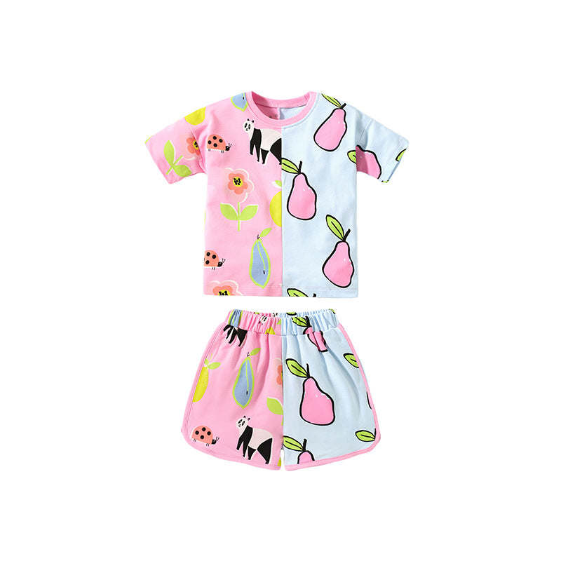 Baby Girl Fruit Pattern Colorblock Design Summer Clothing Sets