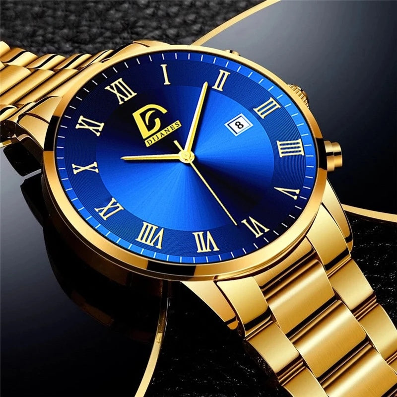 Fashion Mens Gold Stainless Steel Watches Luxury Minimalist Quartz Wrist Watch Men Business Casual Watch