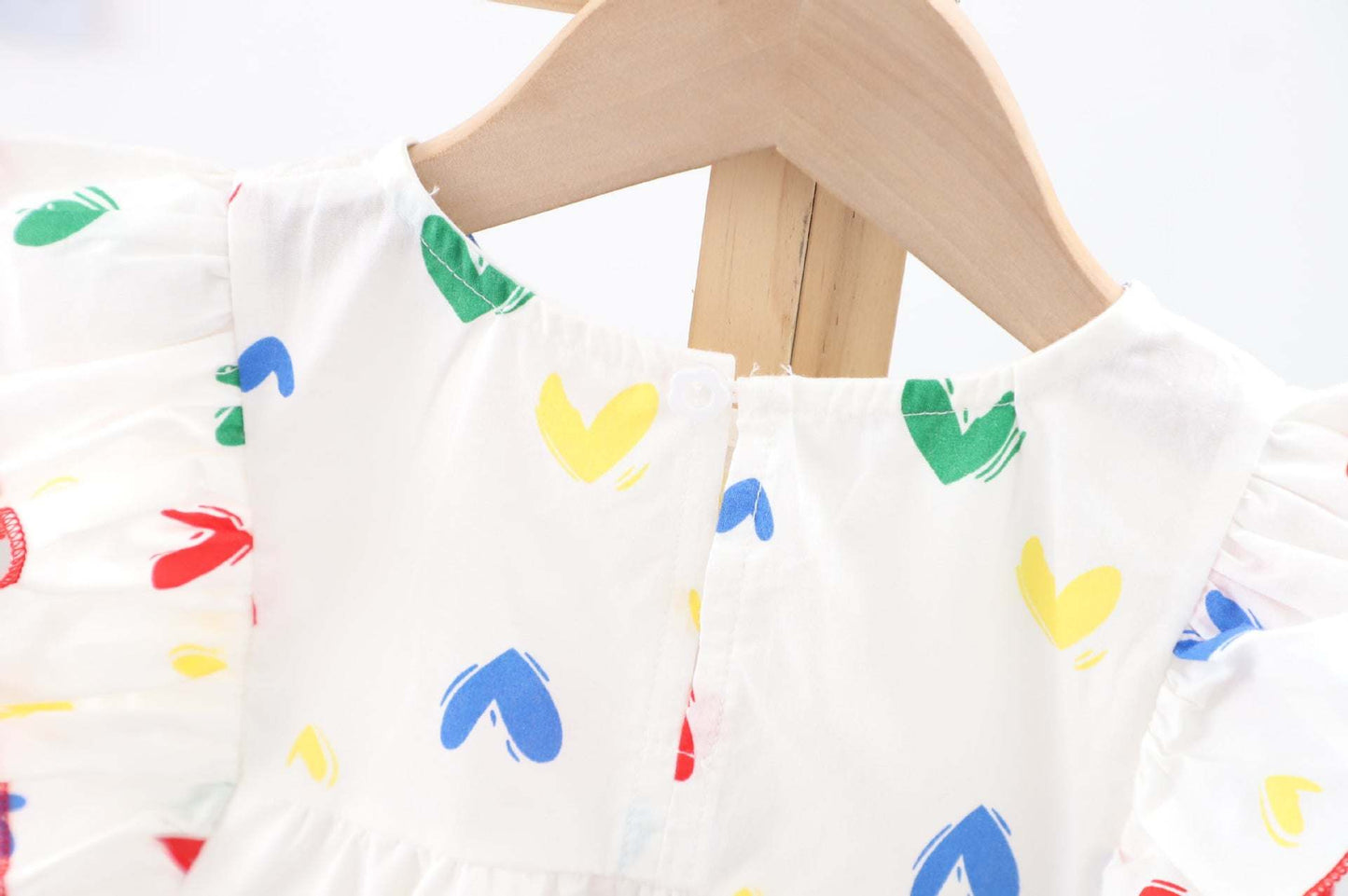 Baby Girl Heart Print Ruffle Design Sleeveless Dress In Summer