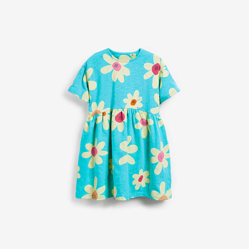 Baby Girl Floral Print Pattern Round Neck Cotton Dress