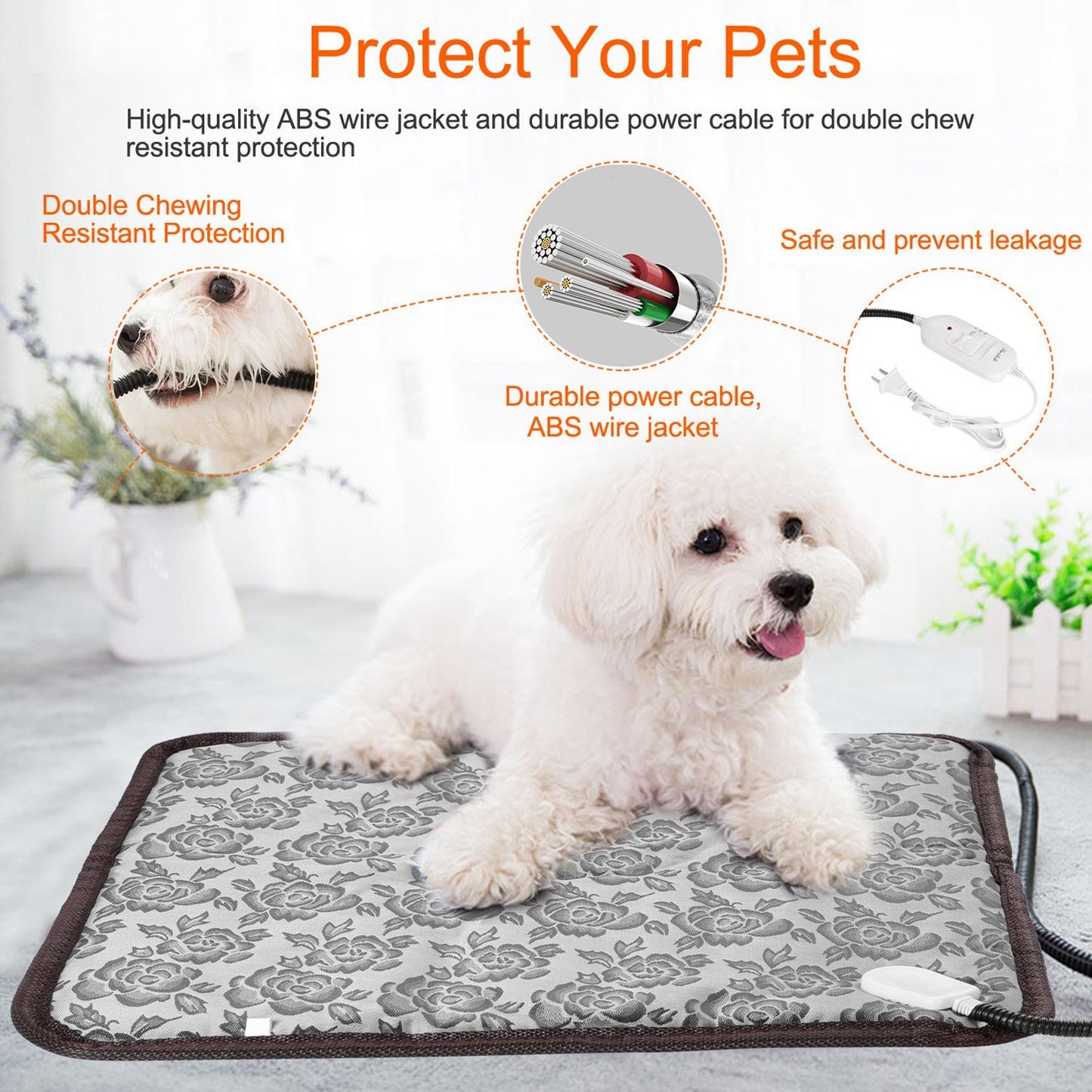 Pet Heating Pad Dog Cat Electric Heating Mat Waterproof Adjustable Warming Blanket