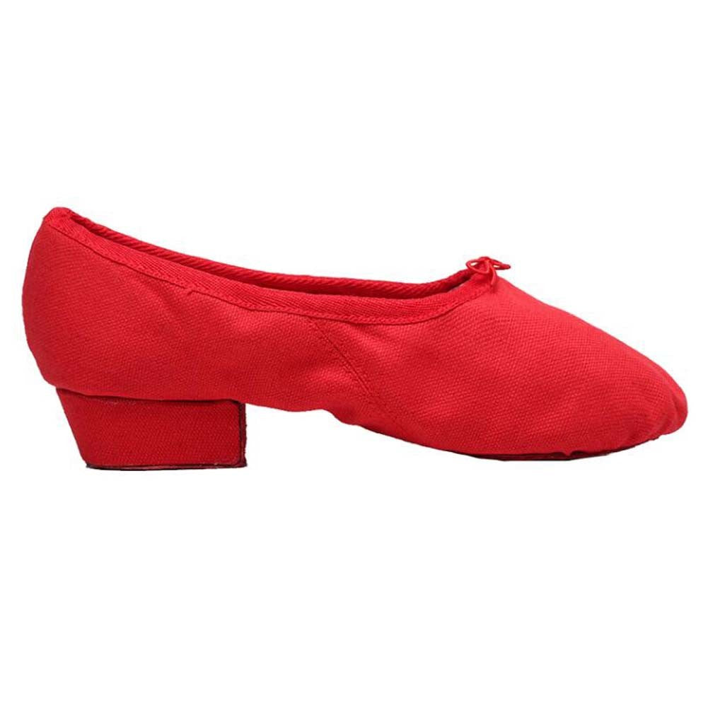 Women Ballroom Dance Shoes Canvas Ballet Shoes Latin Dance Shoes Yoga Shoes with Heel, Red