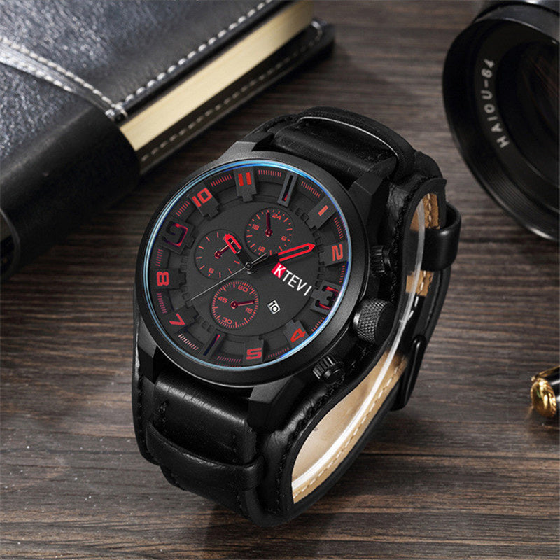 Luxury Mens Sports Watches Fashion Casual Business Quartz Watch Date Waterproof Black Leather Wristwatch Relogio Masculino