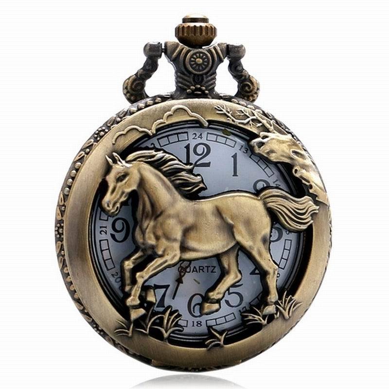 Vintage Animal Horse Pocket Watch Hollow Mens Elegant Pocketwatch With Chain Masculino Relogio Dad's Gift Clock Retro