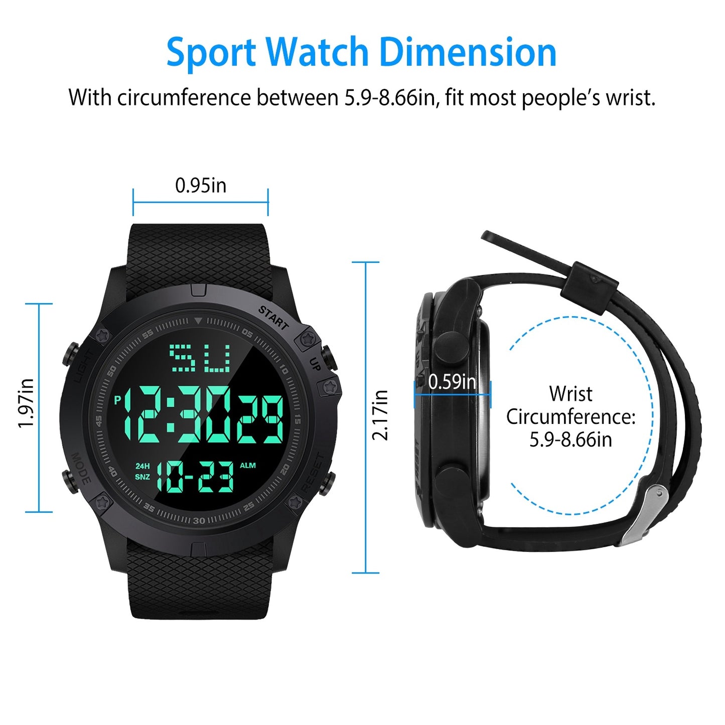 Men's Digital Sports Watch Water-Resistant Military Wrist Watch w/ LED Backlight