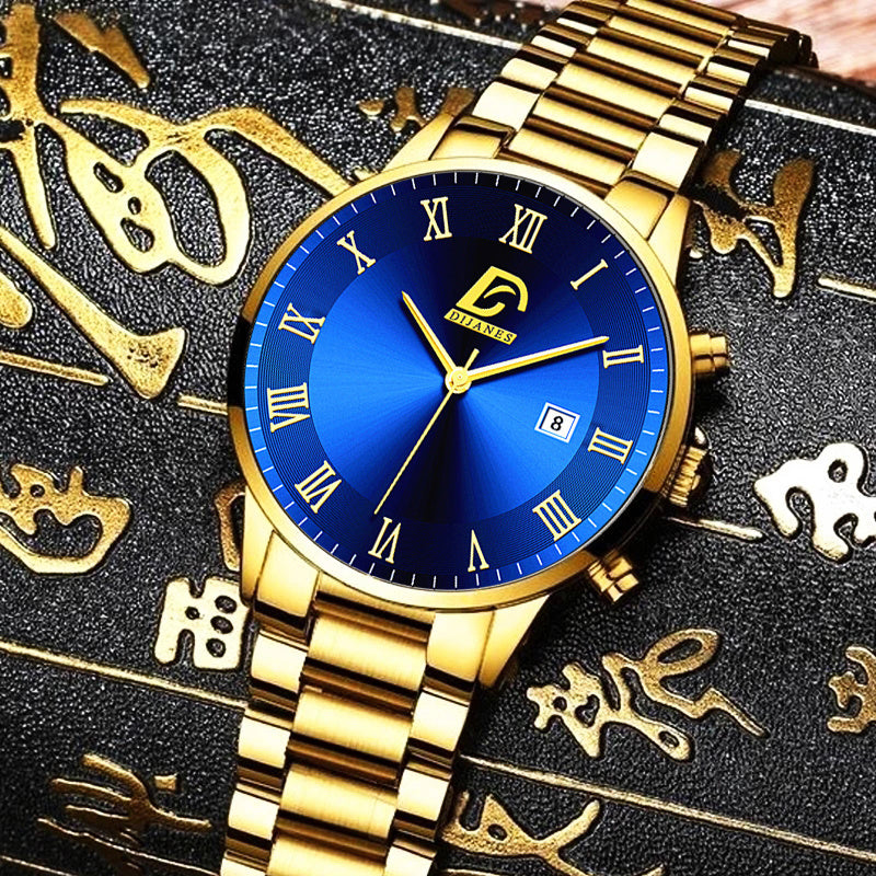 Fashion Mens Gold Stainless Steel Watches Luxury Minimalist Quartz Wrist Watch Men Business Casual Watch