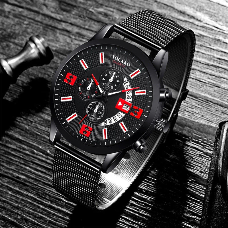 Watches Mens Fashion Calendar Watch Men Business Stainless Steel Mesh Belt Quartz Wrist Watch Male Clock relogio masculino