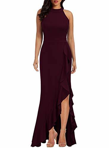 Women's High Neck Split Bodycon Mermaid Evening Cocktail Long Dress