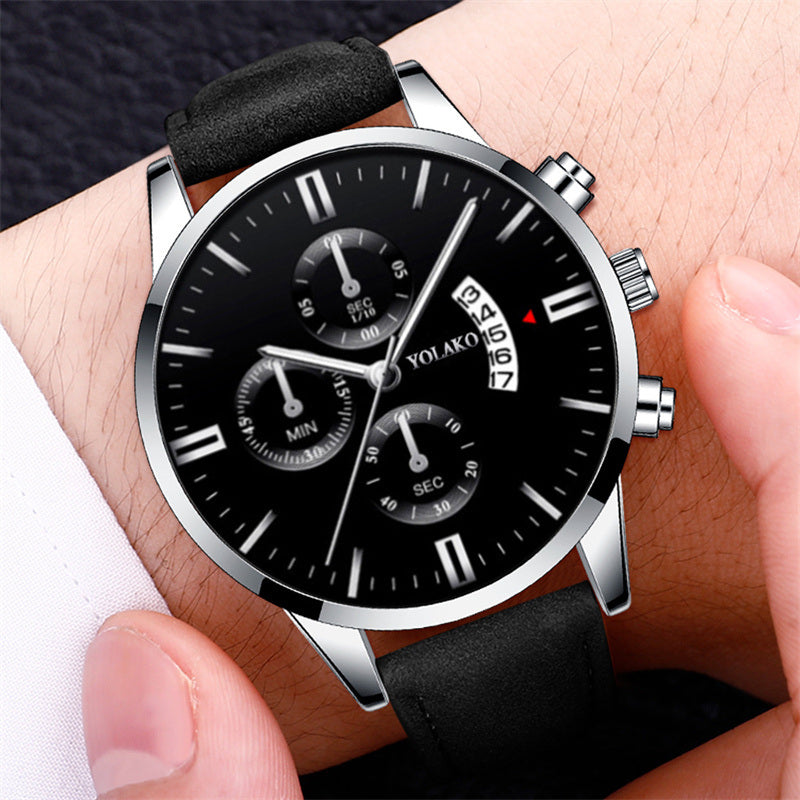 Fashion Mens Sports Watches Luxury Black Leather Quartz Wrist Watch Men Business Casual Watch relogio masculino