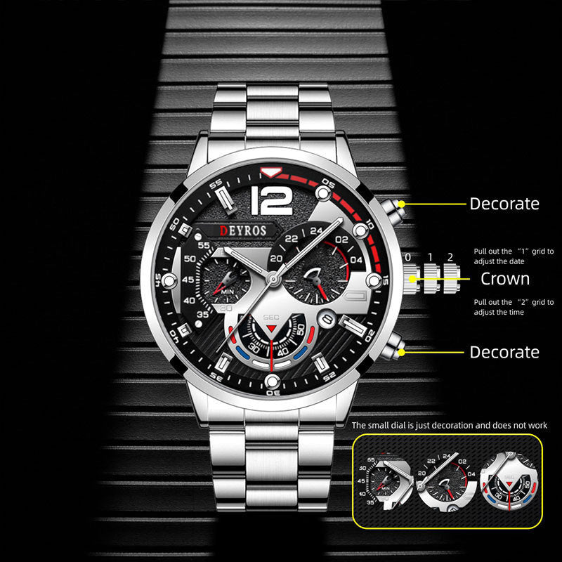 Men's Calendar Steel Band Quartz Sport Luminous Watch