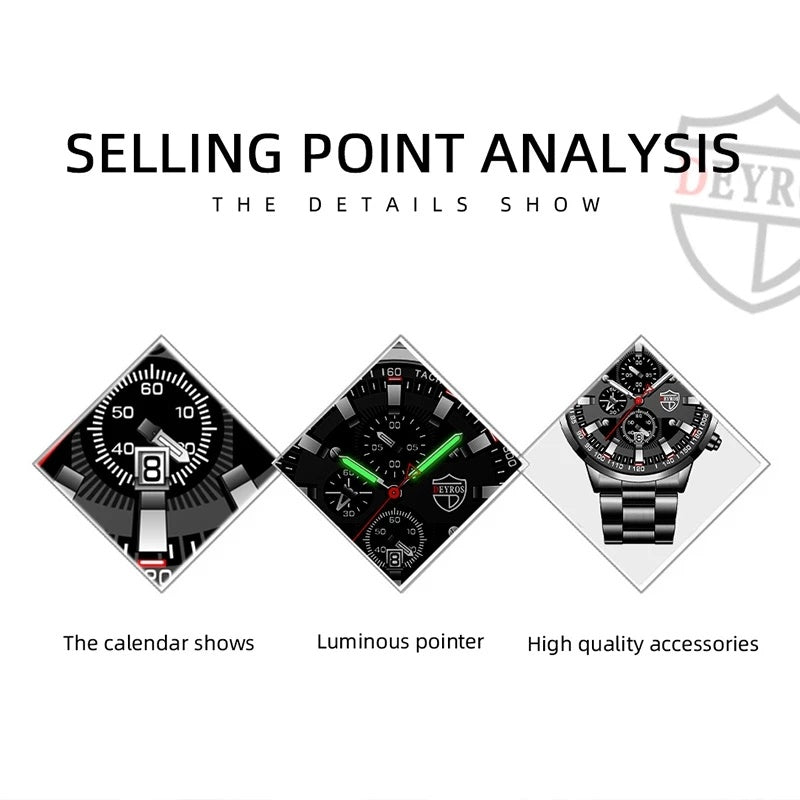 Fashion Mens Sports Watches Men Business Stainless Steel Quartz Wrist Watch Luxury Man Casual Luminous Clock relogio masculino