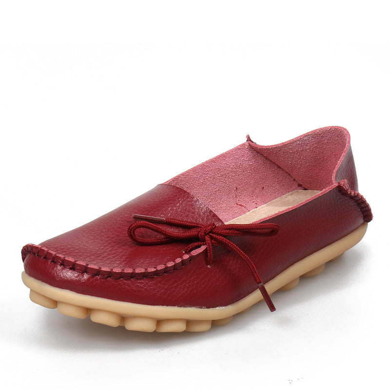 New Moccasins Women Flats 2022 Autumn Woman Loafers Genuine Leather Female Shoes Slip On Ballet Bowtie Women's Shoe Size 35-44