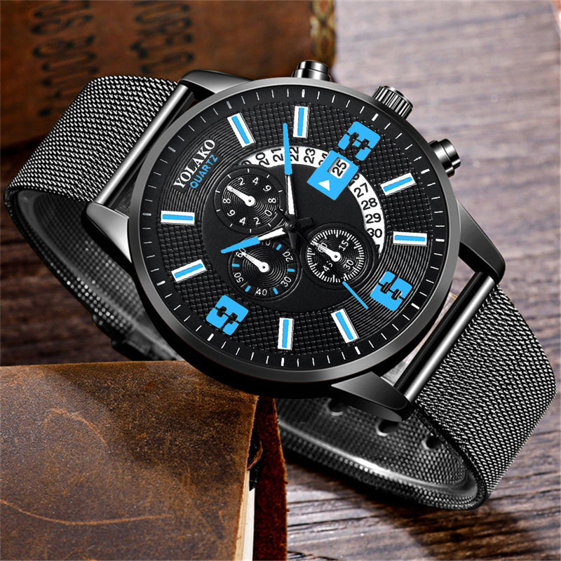 Watches Mens Fashion Calendar Watch Men Business Stainless Steel Mesh Belt Quartz Wrist Watch Male Clock relogio masculino