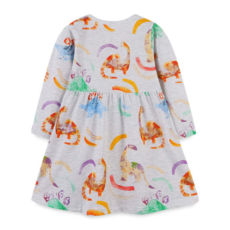 Baby Girl Dinosaur Print Pattern Long Sleeve Autumn Dress