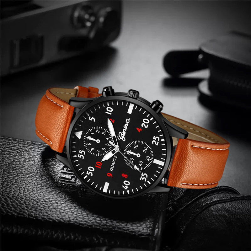 New Mens Watches Luxury Bracelet Set Fashion Business Brown Leather Quartz Wrist Watch for Men Gift Set relogio masculino