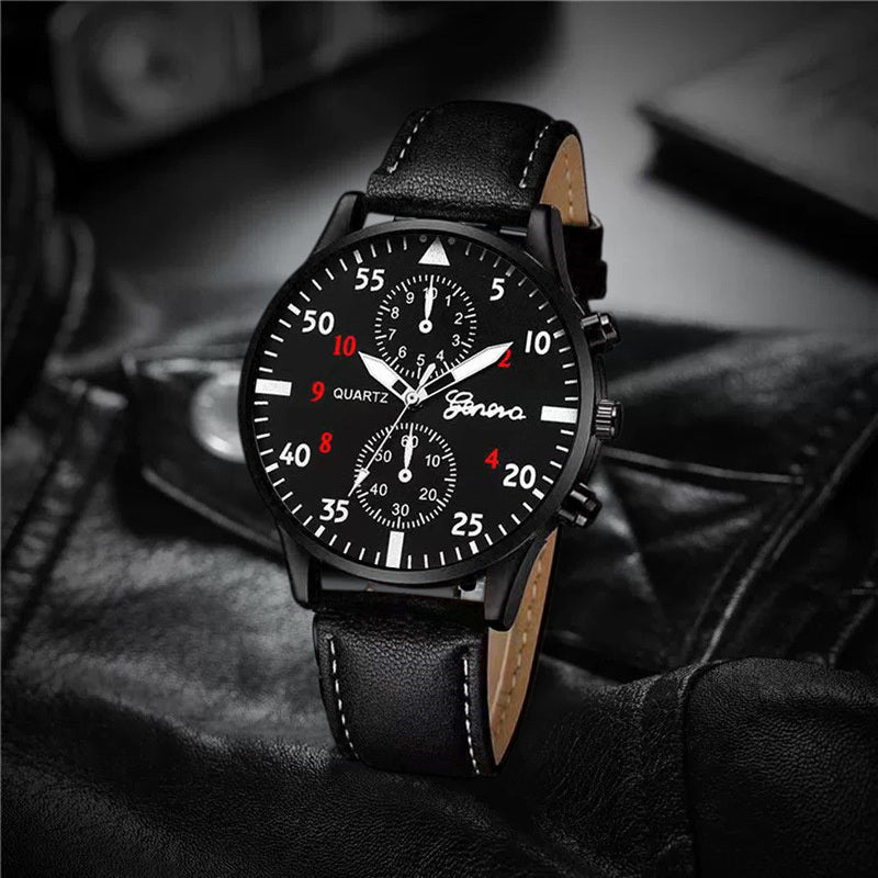 Fashion Mens Watches Luxury Bracelet Set Man Business Black Leather Quartz Wrist Watch for Men Gift Set relogio masculino