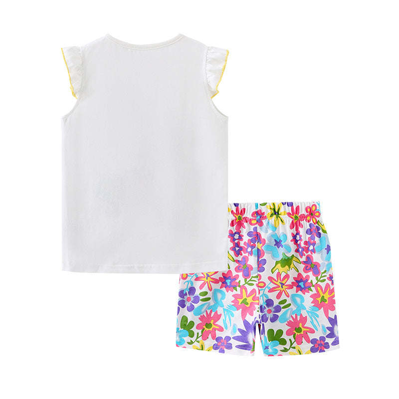 Baby Girl Floral Pattern Crewneck T-Shirt Summer Clothing Sets