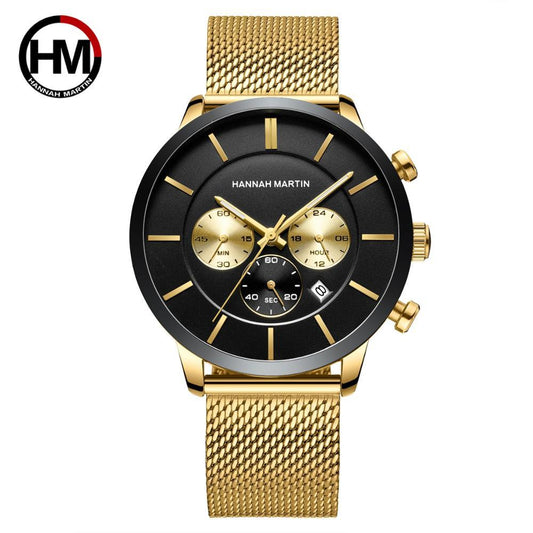 Luxury Fashion Mens Wristwatches Waterproof Male Multi-function Calendar Japanese Movement Quartz Stainless Steel Business Watch