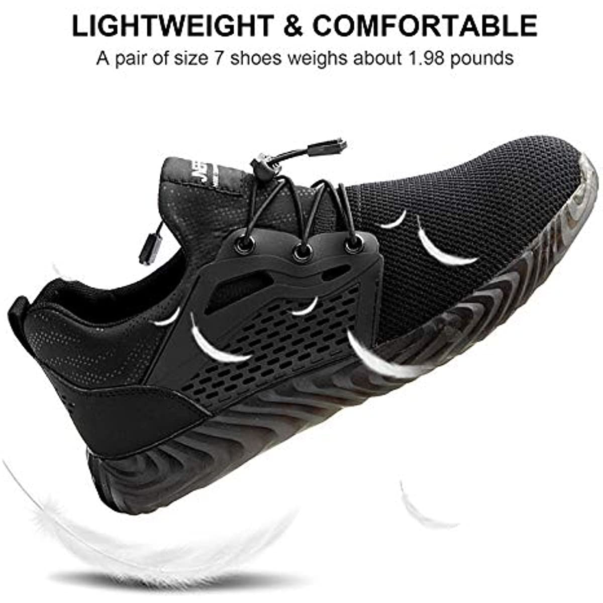 JIEFU Men's Work shoes; Steel Toe Shoes for Work Men; men's sneaker; Lightweight Breathable Comfortable Non Slip Durable Indestructible Construction Shoes