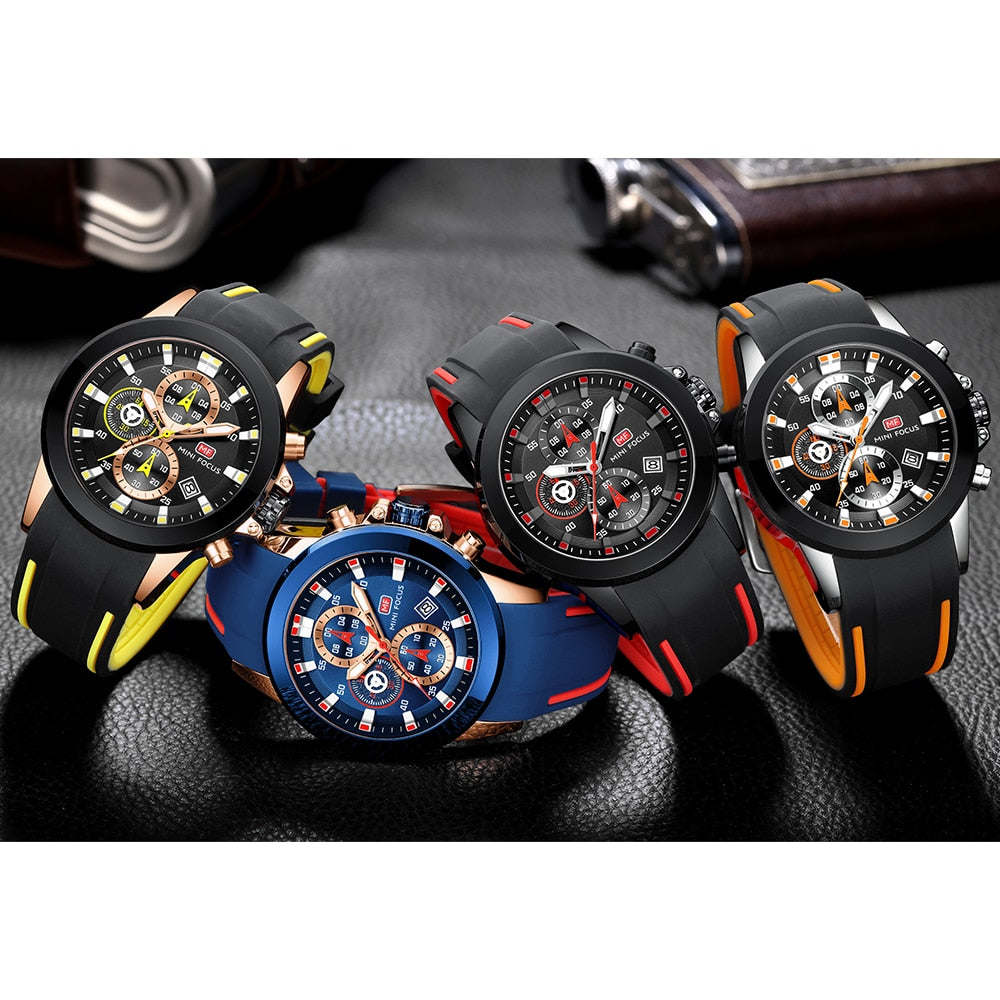 MINI FOCUS Chronograph Mens Watches Brand Luxury Casual Sport Date Quartz Silicone Wristwatches Waterproof Men's Wrist watch Man