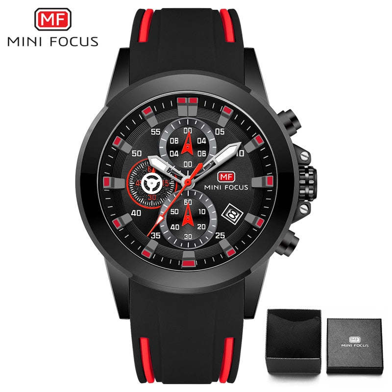 MINI FOCUS Chronograph Mens Watches Brand Luxury Casual Sport Date Quartz Silicone Wristwatches Waterproof Men's Wrist watch Man