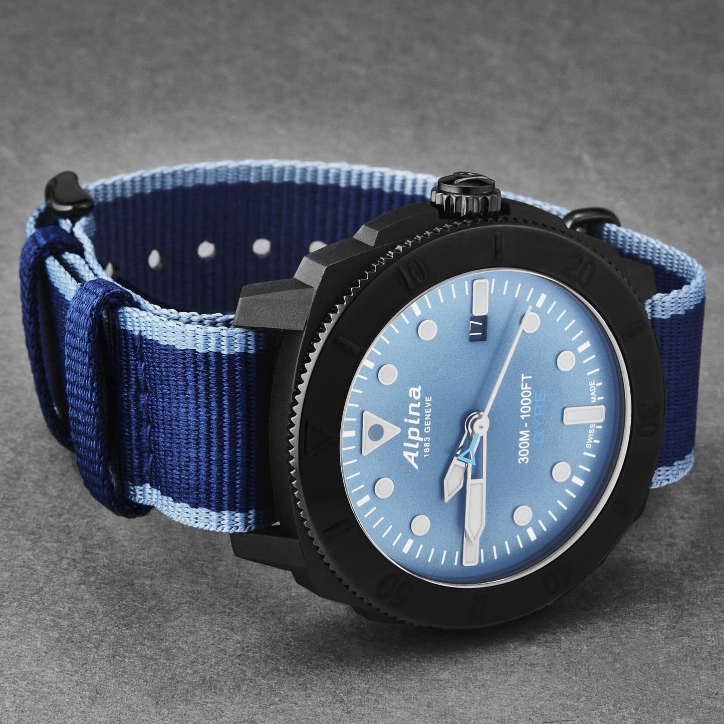 Alpina Mens 'Seastrong Diver Gyre' Blue Dial Blue Canvas Strap Automatic Watch AL-525LNB4VG6