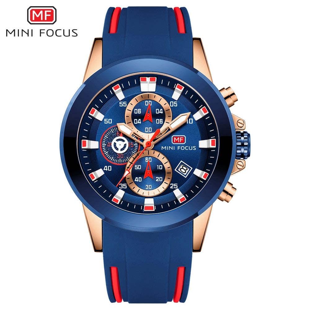 MINI FOCUS Chronograph Mens Watches Brand Luxury Casual Sport Date Quartz Silicone Wristwatches Waterproof Men's Wrist watch Man