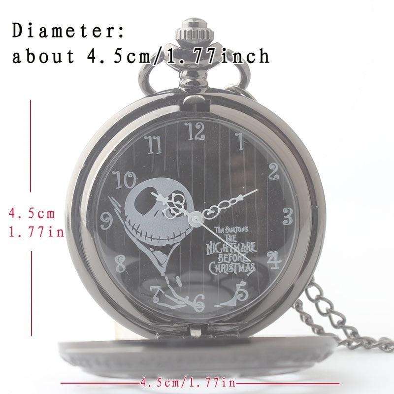 Vintage Skeleton Nightmare Before Christmas Pocket Watch With Chain Necklace For Boys Women Mens Pocket Watch Birthday Valentines Gift