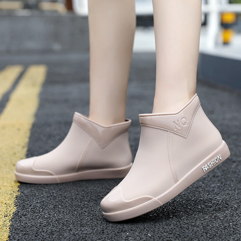 gh7 Dress Rainboots Women Fashion Height Increasing Shoes Round Toe Water Boots Slip on Comfortable Womens Ankle Boots hj89