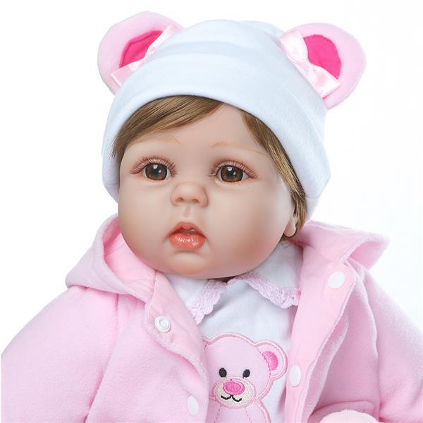 22" Beautiful Simulation Baby Girl Reborn Baby Doll in Bear Dress