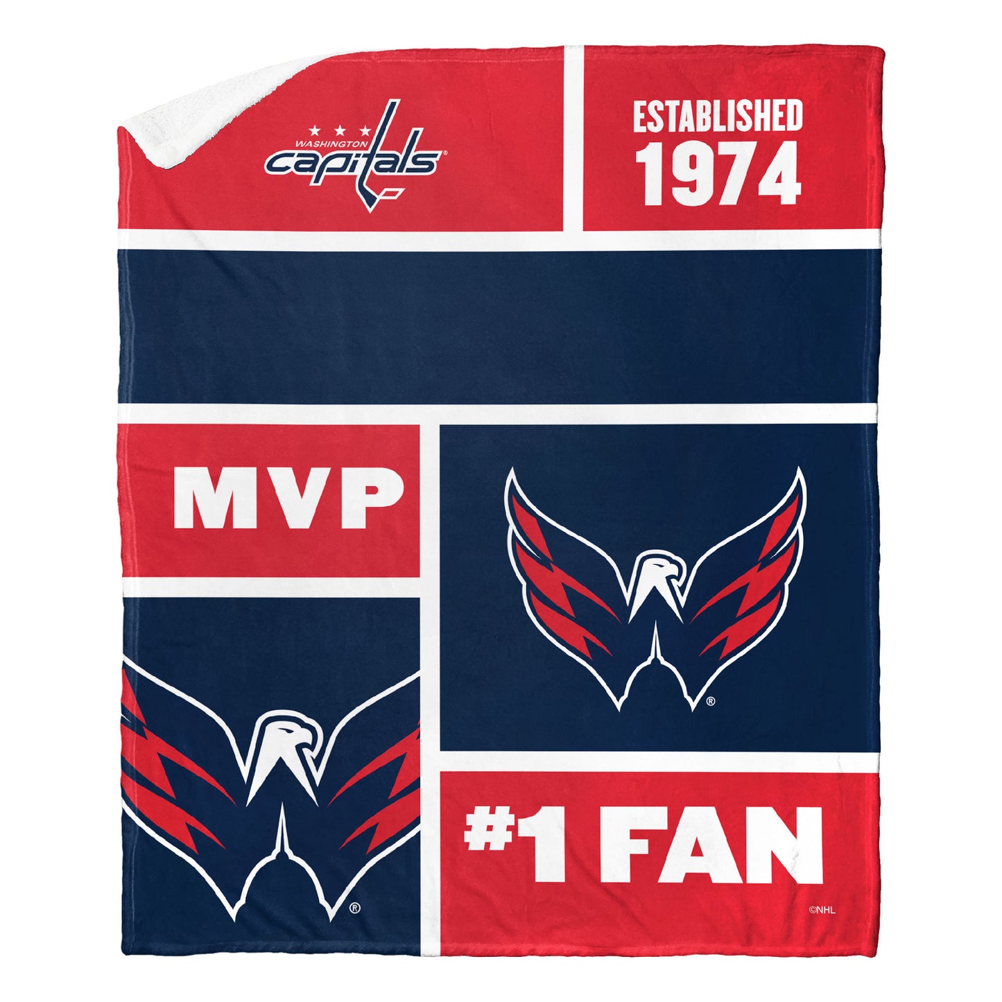 [Personalization Only] OFFICIAL NHL Colorblock Personalized Silk Touch Sherpa Throw Blanket - Washington Capitals