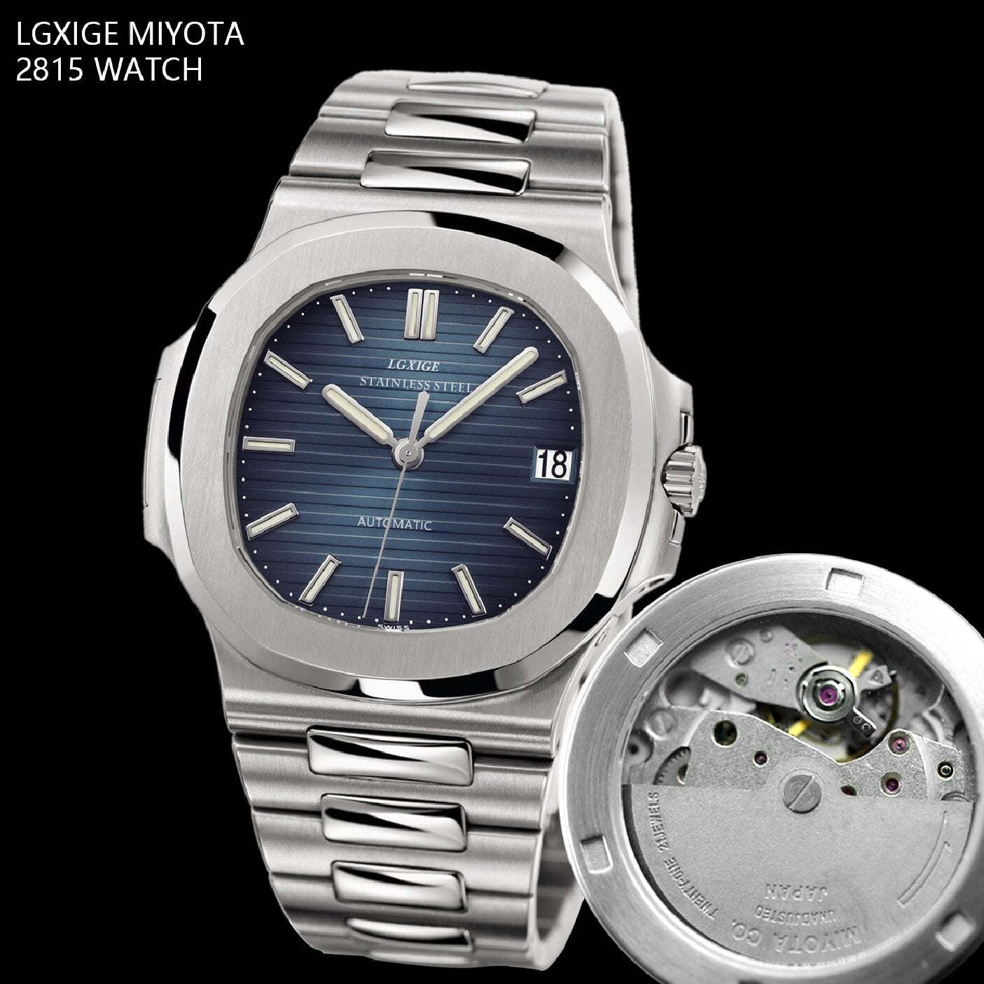 Automatic Self Wind Mechanical Luminous 316L Stainless Steel Blue Dial Date Mens Wrist Watches