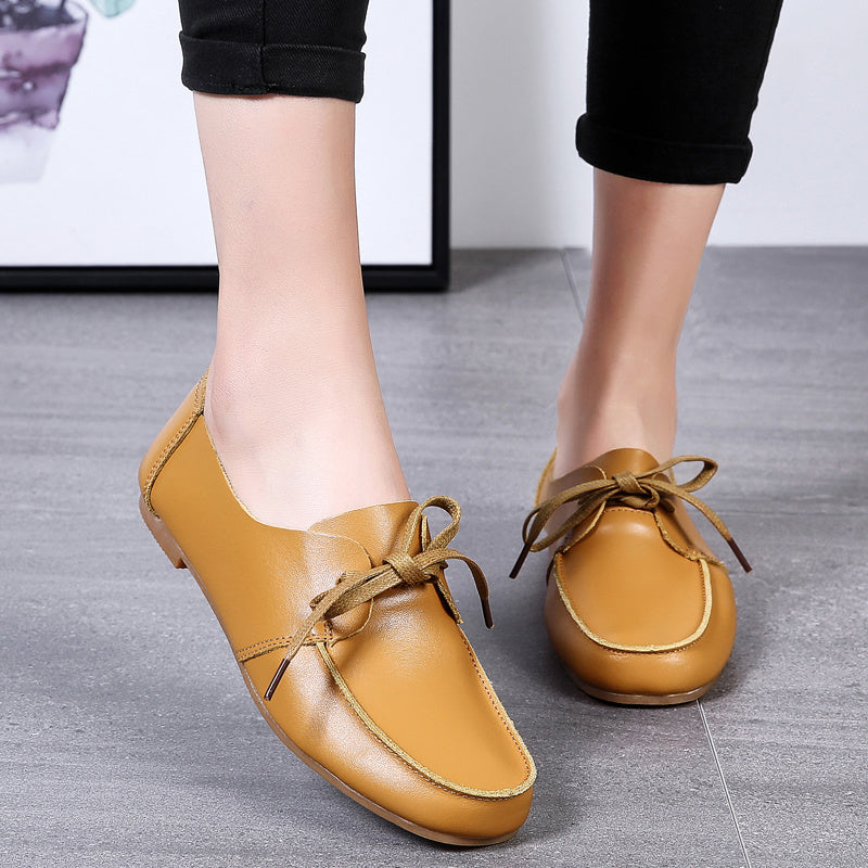 Genuine Leather Women Shoes Soft Woman Boat Shoes Woman Flats Shoes Designer Ladies Loafers Non-Slip Rubble Sole Zapatos Mujer