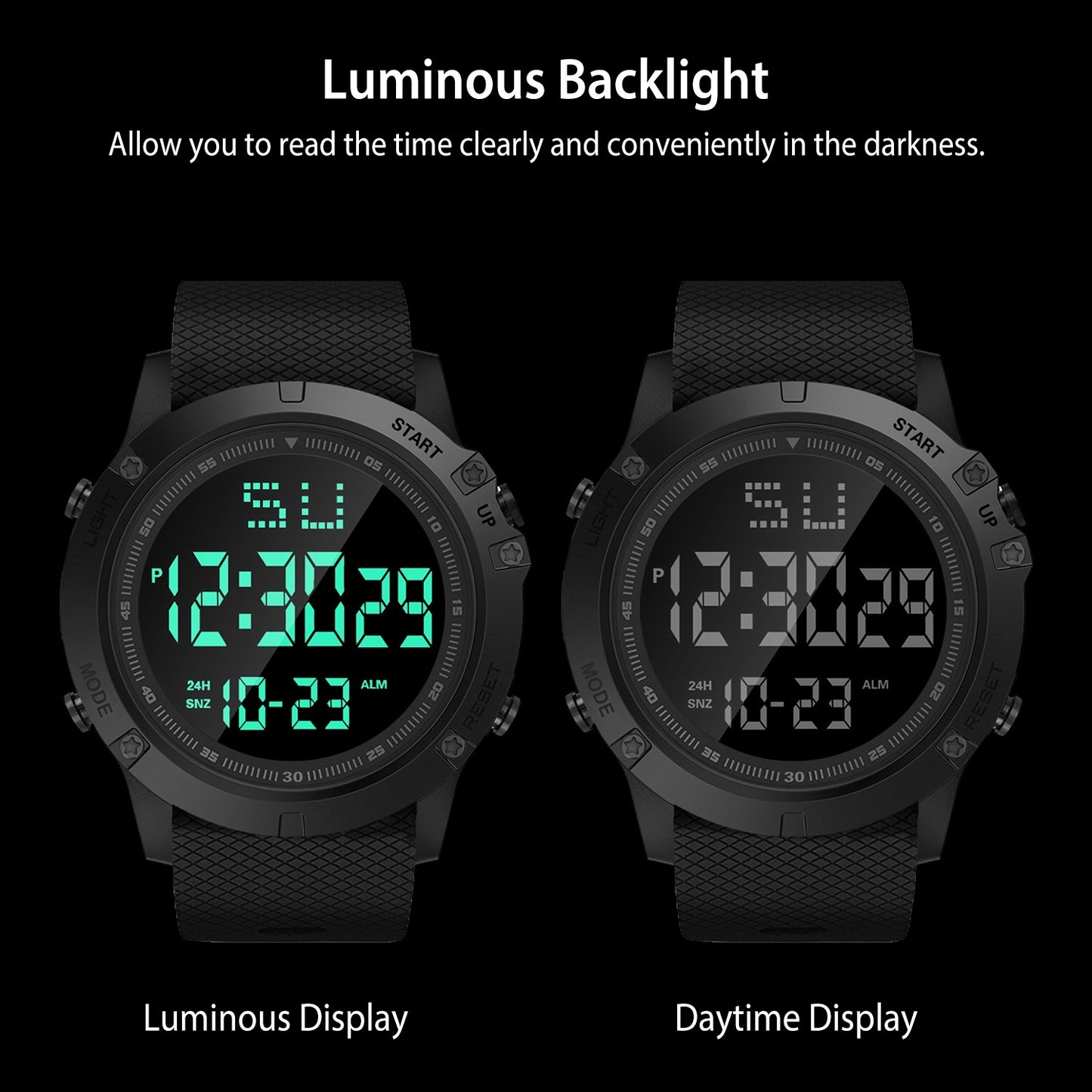 Men's Digital Sports Watch Water-Resistant Military Wrist Watch w/ LED Backlight